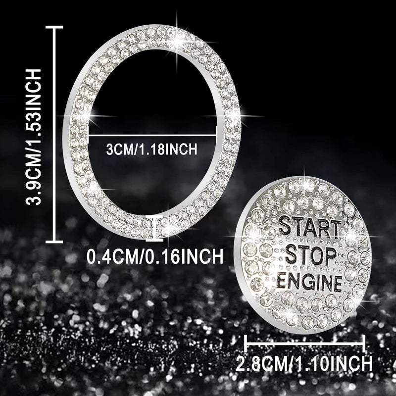 TOMALL غطاء زر بدء تشغيل محرك السيارة مزين بالكريستال الماسي ملصق حلقة بدء لامعة ملحقات زر الإشعال زينة شعار الراينستون عالمية (أبيض) - Image 2